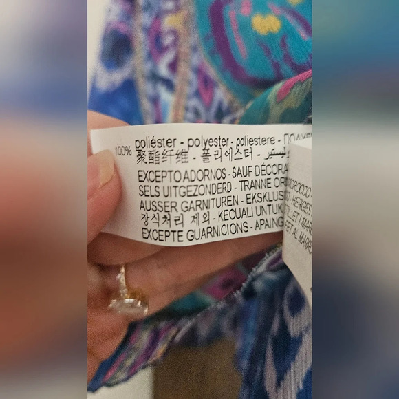 ZARA Multi colored Aztec print Asymetrical swing halter beaded top. Size L NWT - Picture 14 of 16